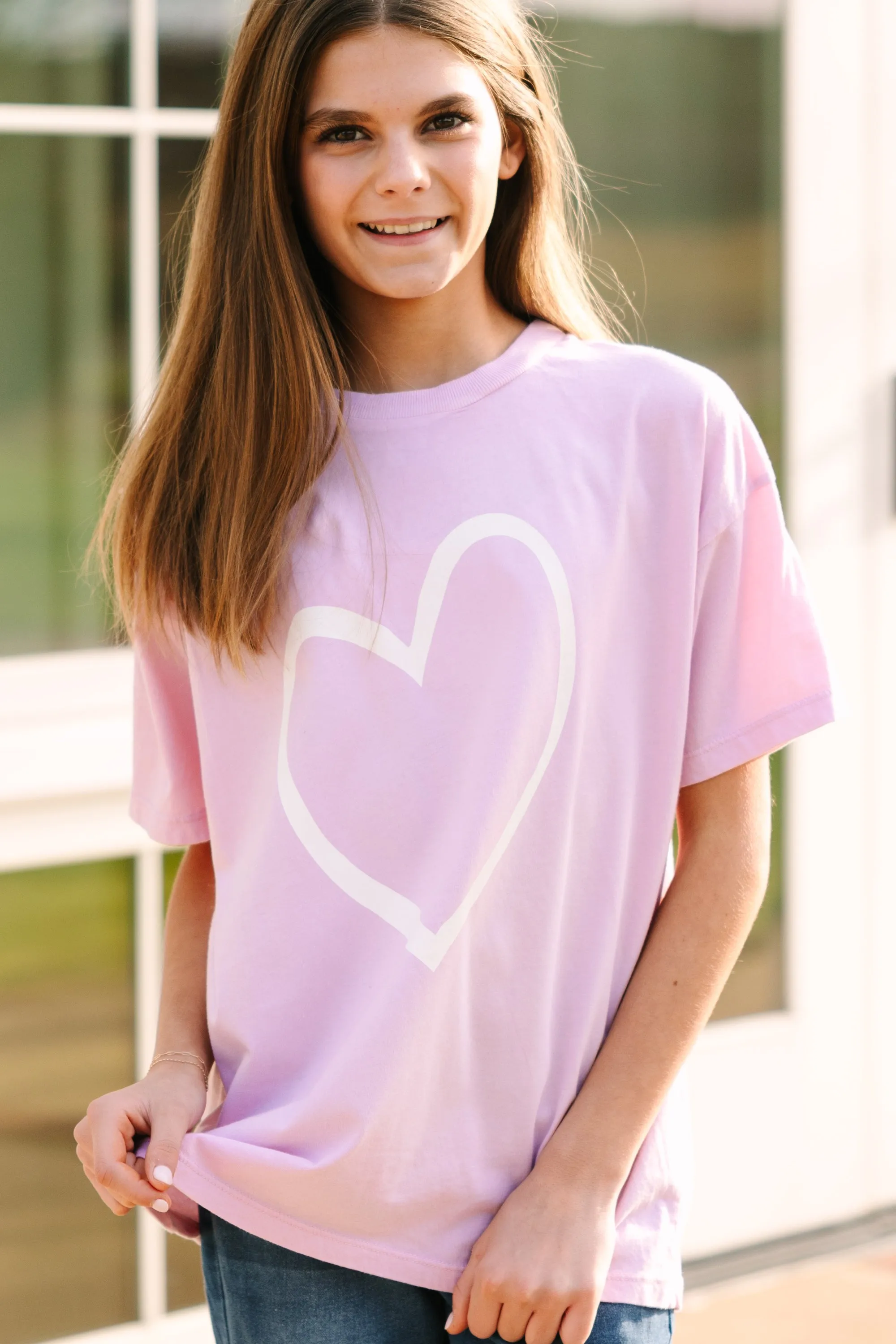 Girls: Heart You Lilac Oversized Graphic Tee