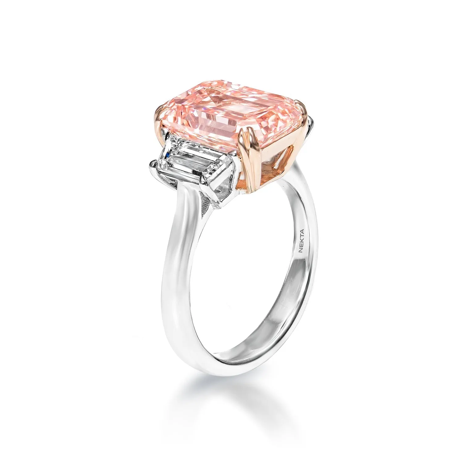 Gloria 7 Carats Pink VVS1 Emerald Cut Diamond Engagement Ring in 18k White Gold. GIA Certified