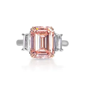 Gloria 7 Carats Pink VVS1 Emerald Cut Diamond Engagement Ring in 18k White Gold. GIA Certified