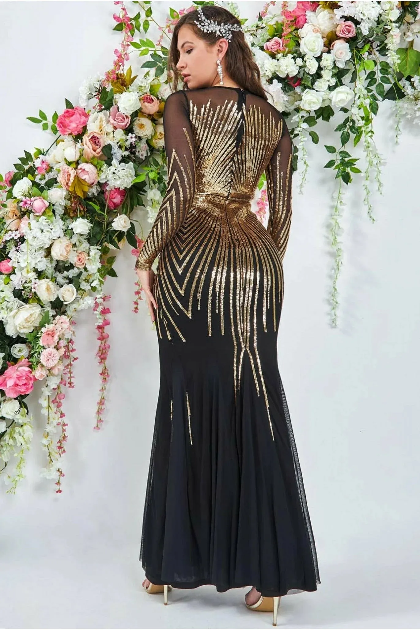 Goddiva Shooting Star Sequin Maxi Dress