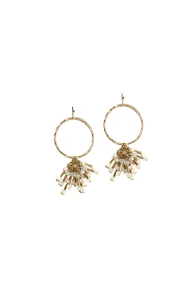 Gold Hoop Dangle Earring with White Crystal Bead Drops