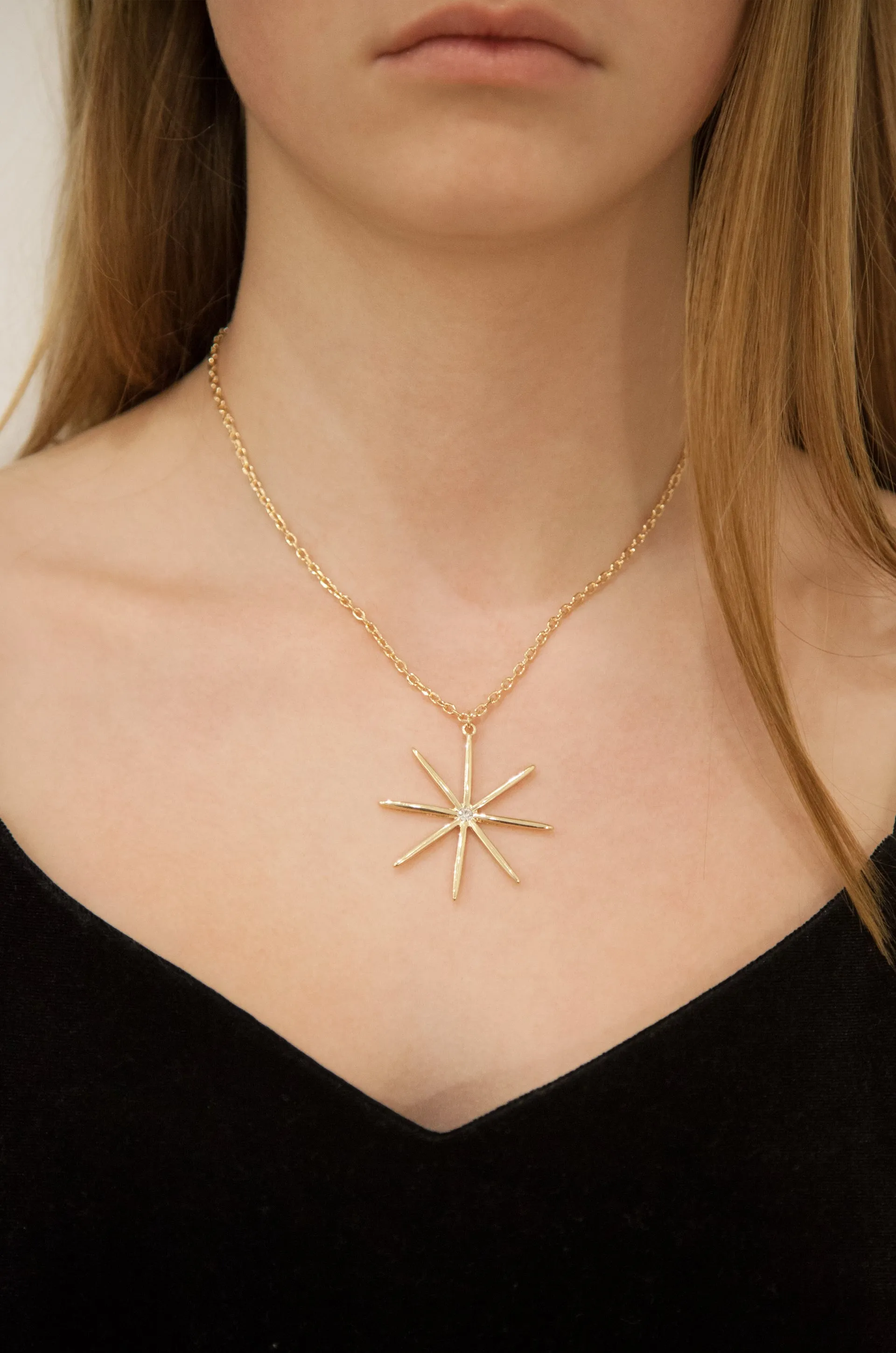 Golden Crystal Star Pendant Necklace