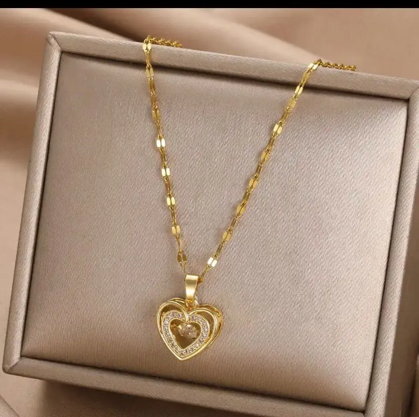 Golden Romance Gold-Plated Heart-Shaped Diamanté Pendant Necklace