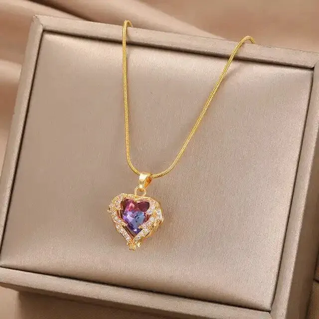 Golden Romance Gold-Plated Heart-Shaped Diamanté Pendant Necklace