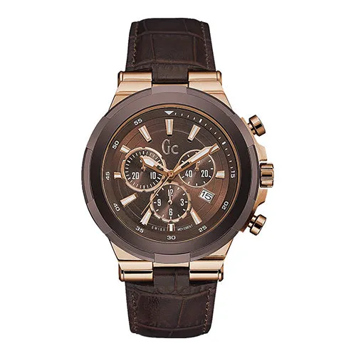 Guess Y23009G4 Brown and Rose Gold case Brown Leather Men's Watch