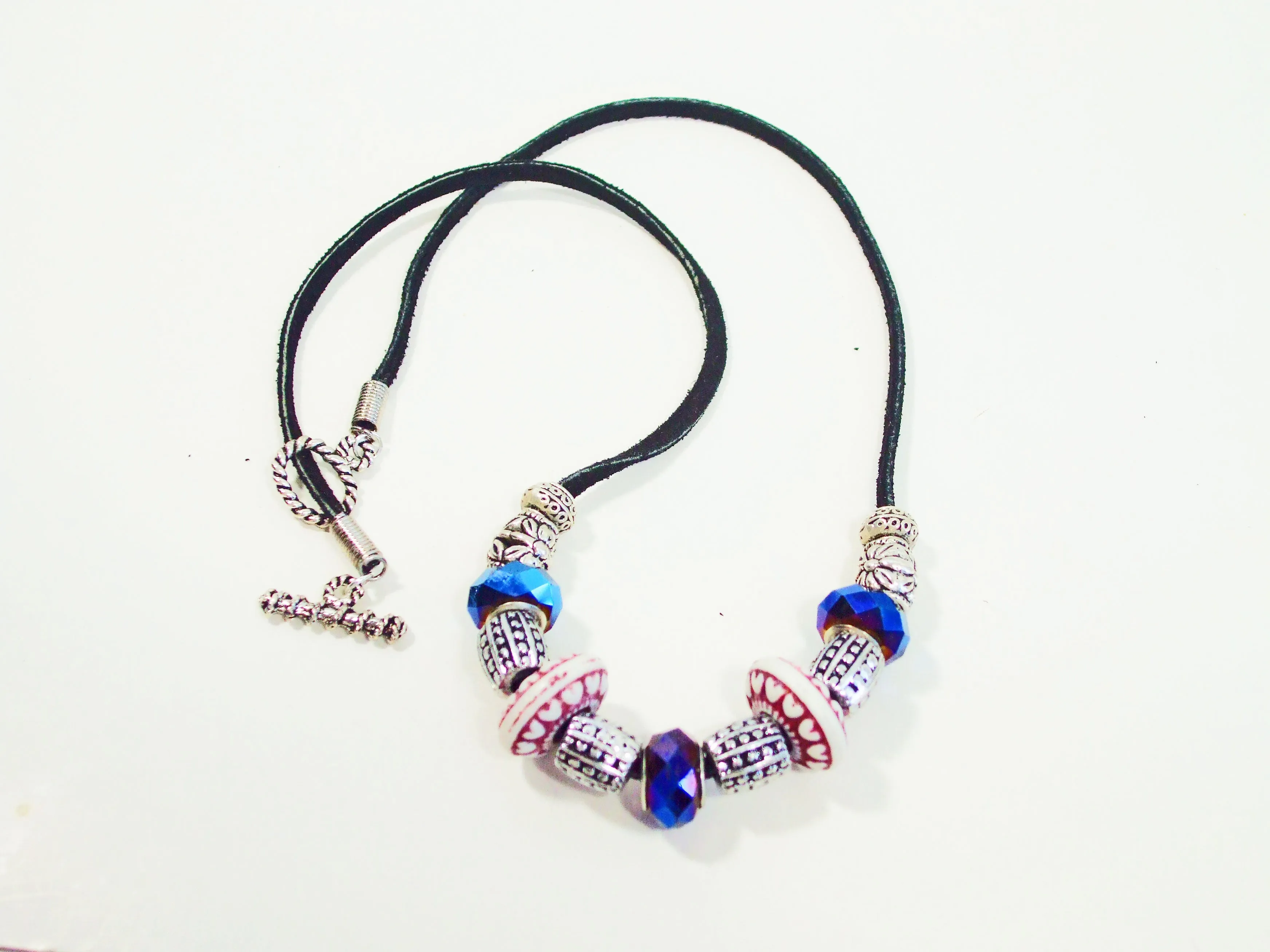 Heltu, Silver Beads Black Leather Cord Necklace