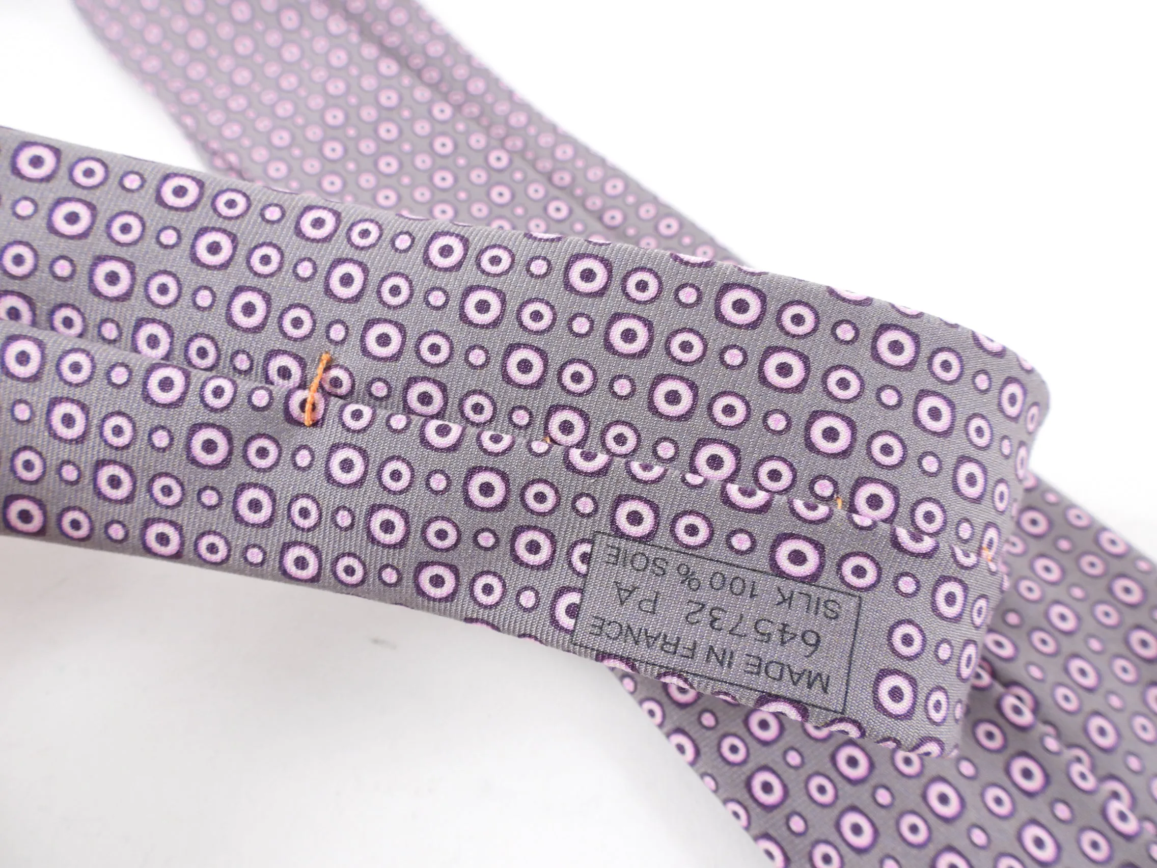 Hermes Pink and Grey Tie With Dots 645732