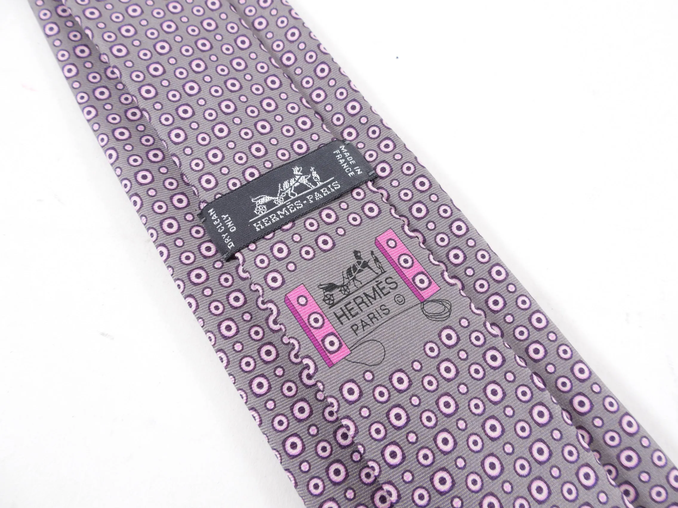 Hermes Pink and Grey Tie With Dots 645732