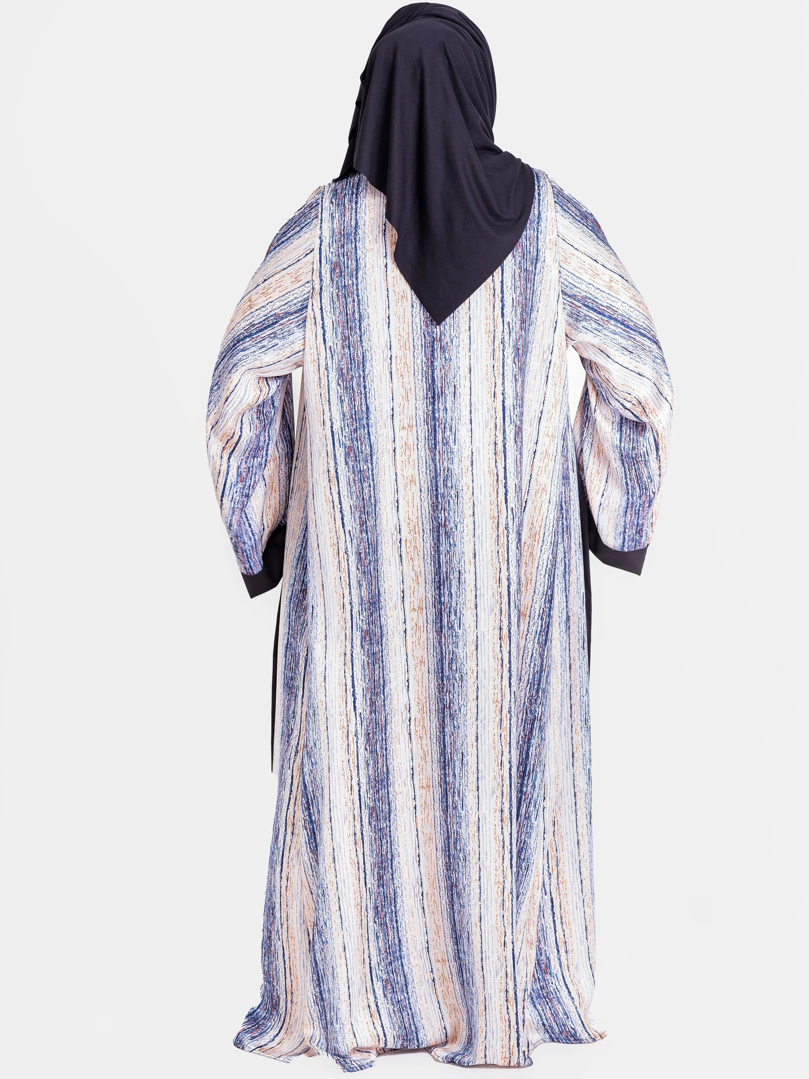 Hijabeefied Long Travelling Kimono - Navy Blue Print