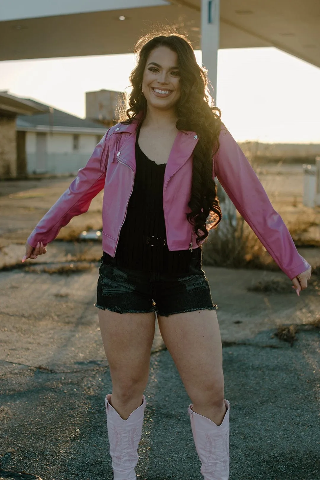 Hot Pink Fringe Vegan Leather Jacket