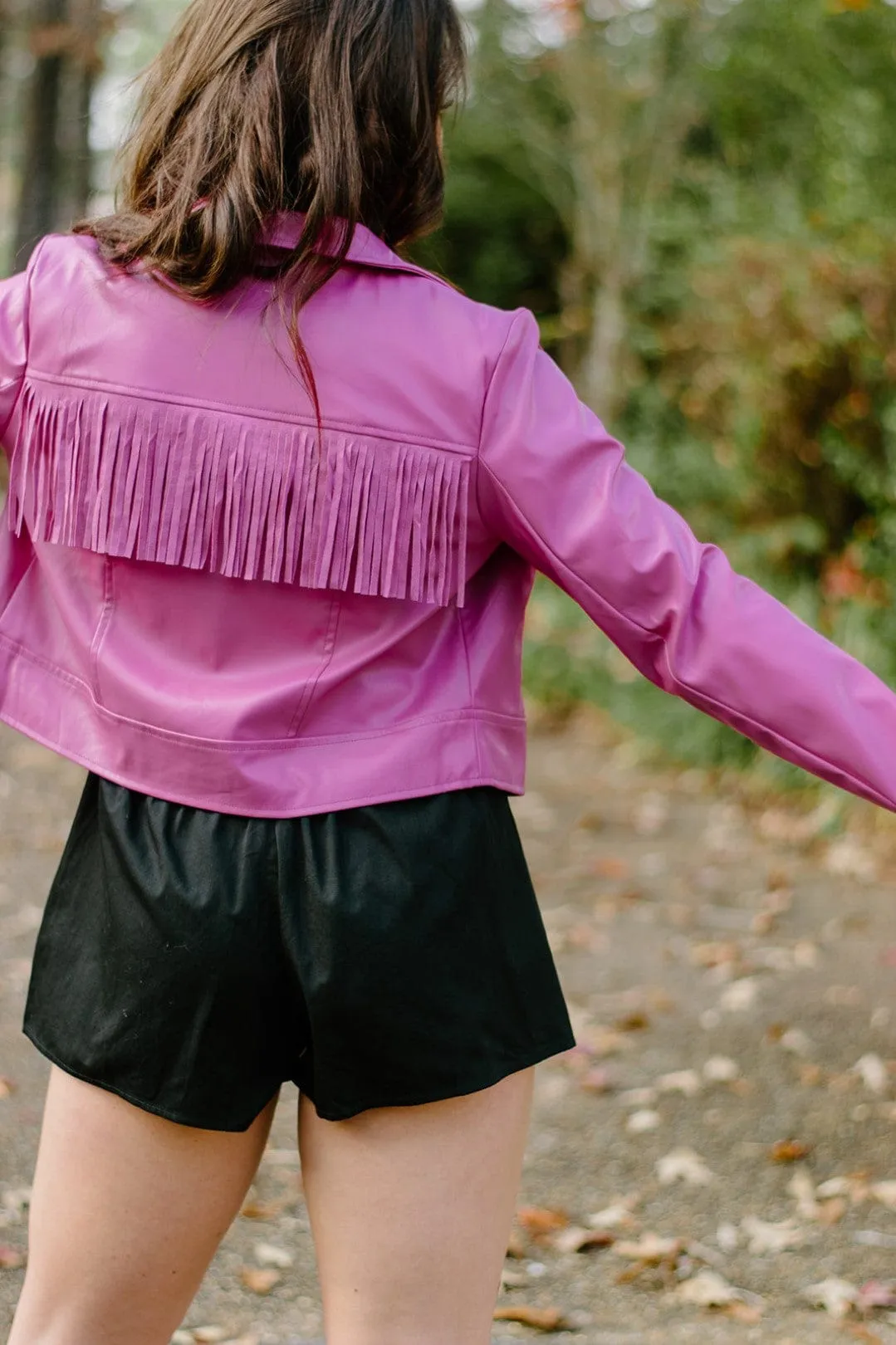 Hot Pink Fringe Vegan Leather Jacket