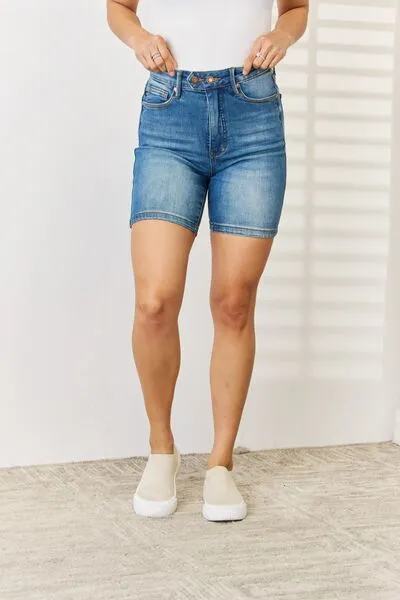 Judy Blue Tummy Control Double Button Bermuda Denim Shorts (Online Exclusive)