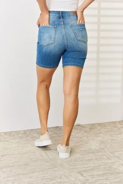 Judy Blue Tummy Control Double Button Bermuda Denim Shorts (Online Exclusive)