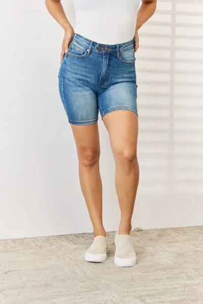 Judy Blue Tummy Control Double Button Bermuda Denim Shorts (Online Exclusive)