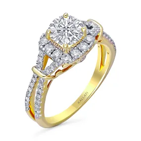 Kallati Eternal Round Halo, Split Shank Diamond Engagement Ring in 14K Yellow Gold