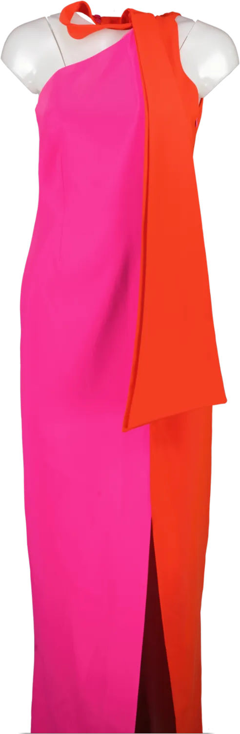 Karen Millen Pink Soft Tailored Colour Block Tie Neck Midi Dress UK 8