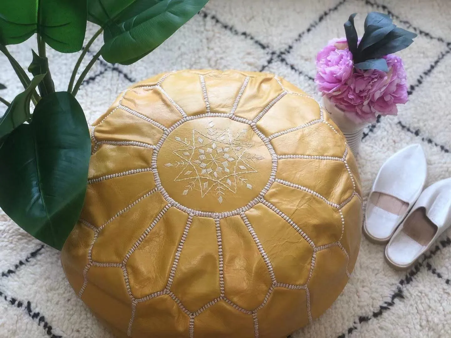 KESHMARK leather pouf , Handmade leather Pouf, Moroccan pouf, pouf footstool, unstuffed poufs, genuine leather pouf Light Yellow