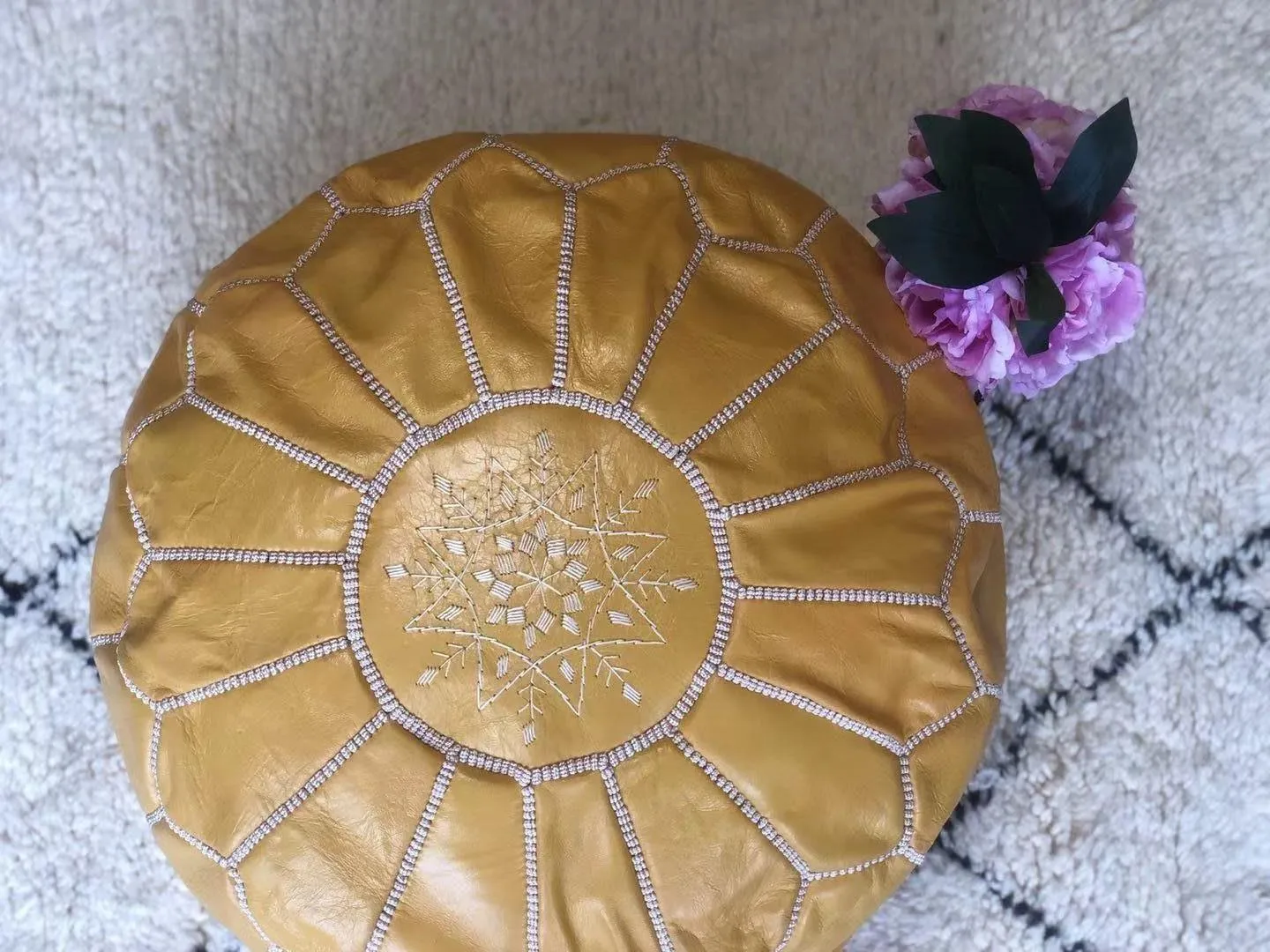 KESHMARK leather pouf , Handmade leather Pouf, Moroccan pouf, pouf footstool, unstuffed poufs, genuine leather pouf Light Yellow