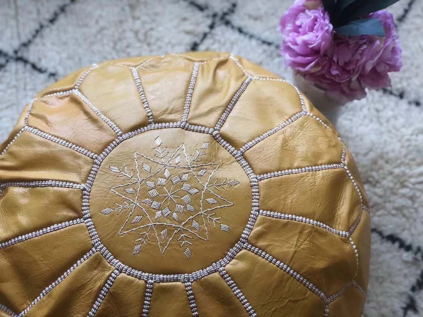 KESHMARK leather pouf , Handmade leather Pouf, Moroccan pouf, pouf footstool, unstuffed poufs, genuine leather pouf Light Yellow