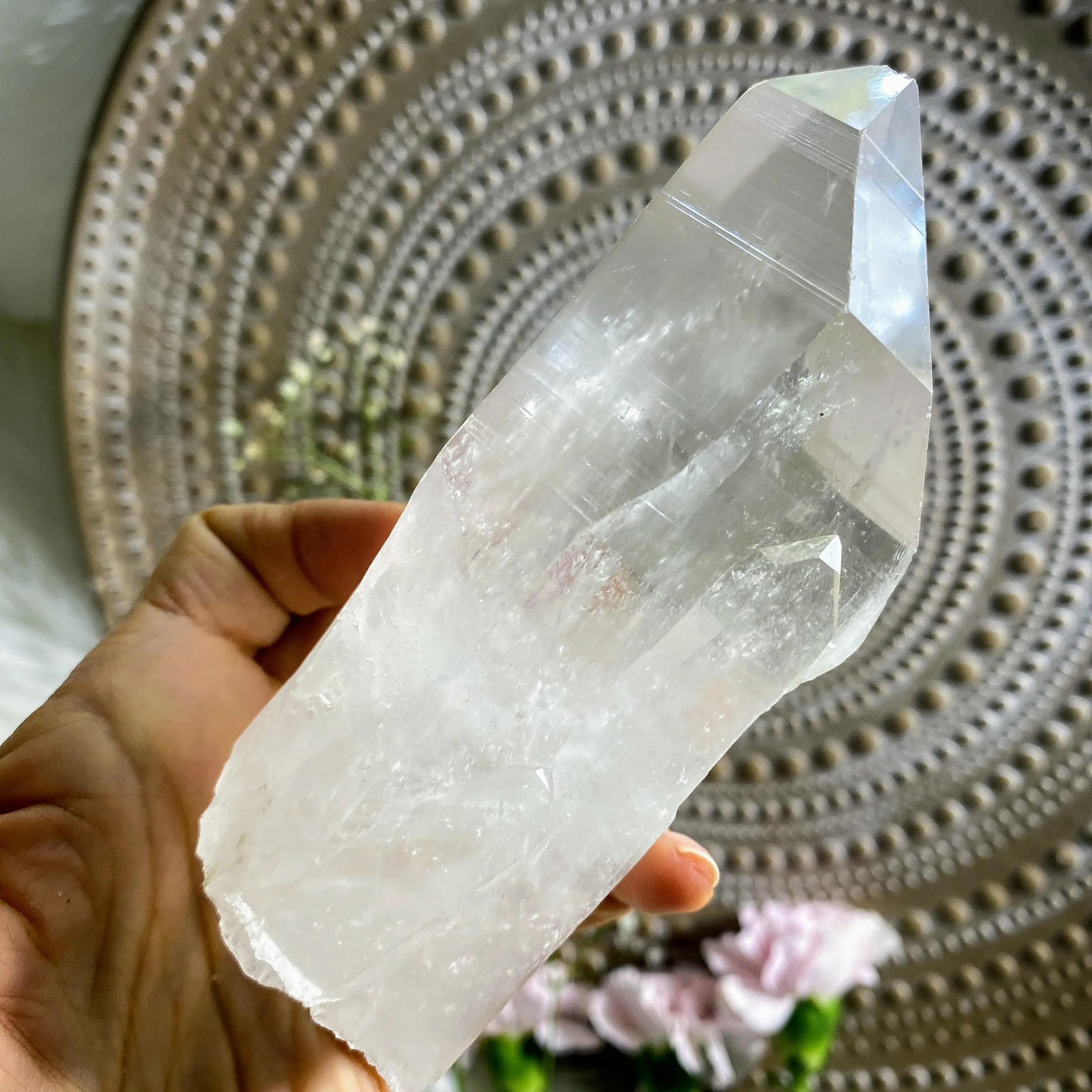 Large Lemurian Natural Quartz Point With Record Keepers From Brazil