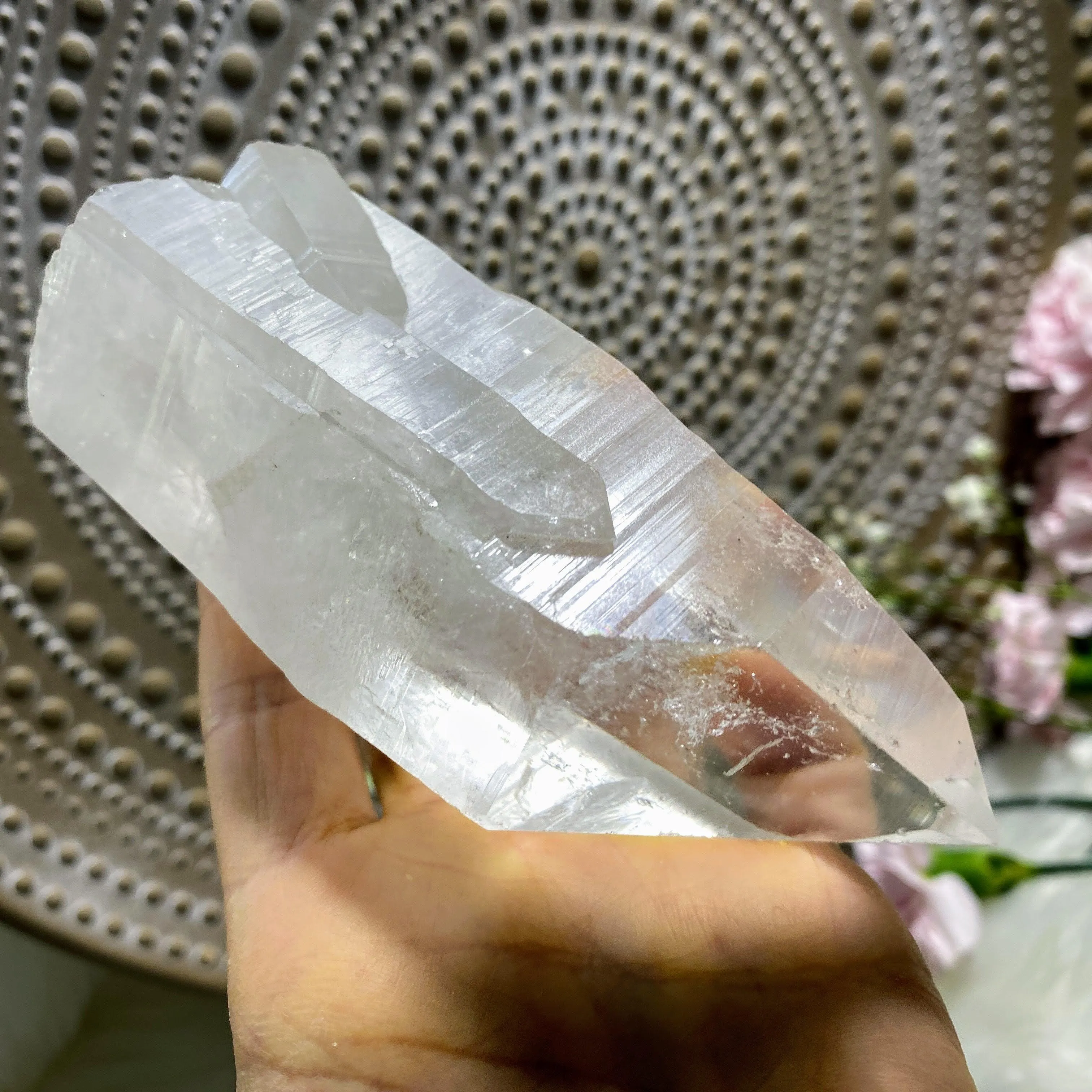 Large Lemurian Natural Quartz Point With Record Keepers From Brazil