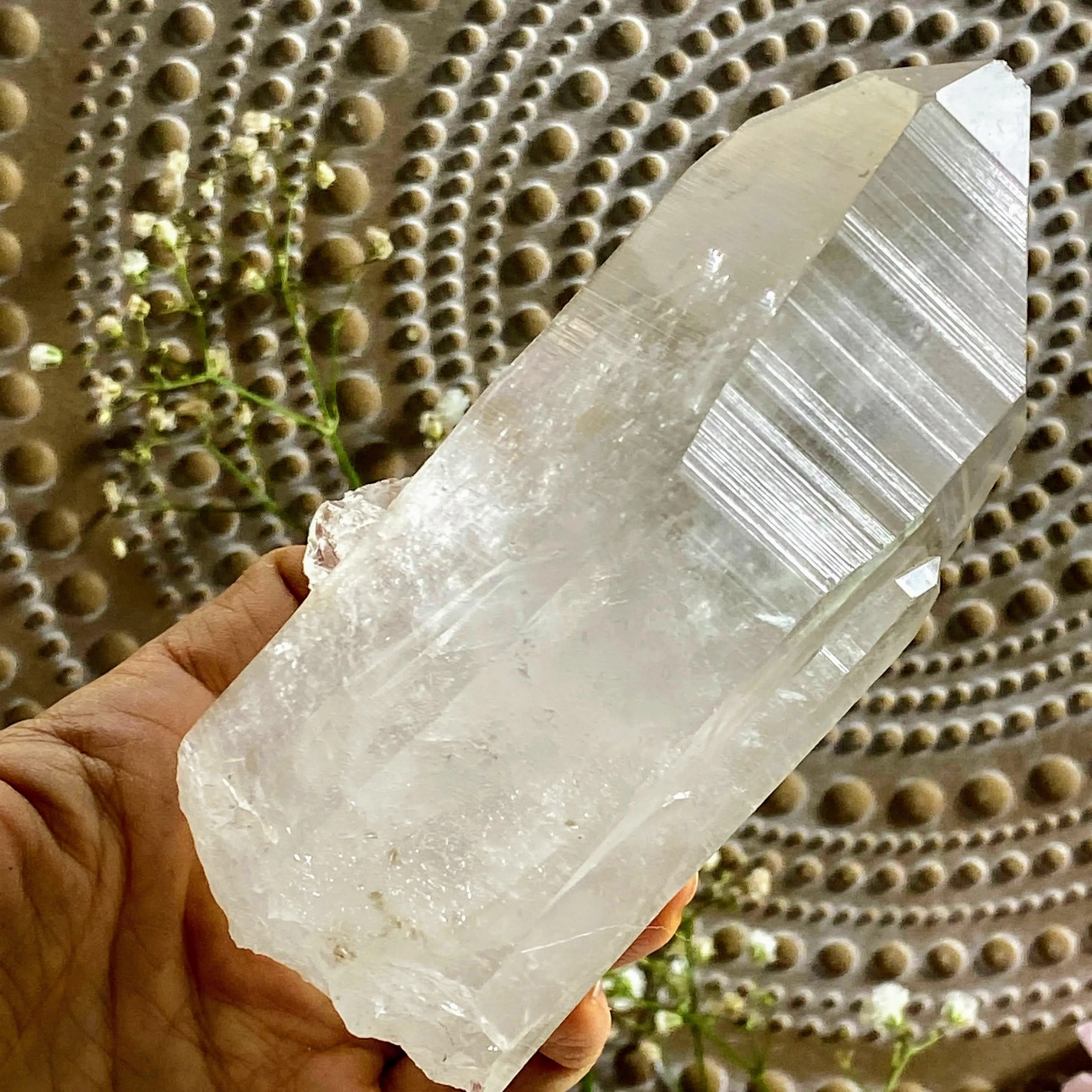 Large Lemurian Natural Quartz Point With Record Keepers From Brazil