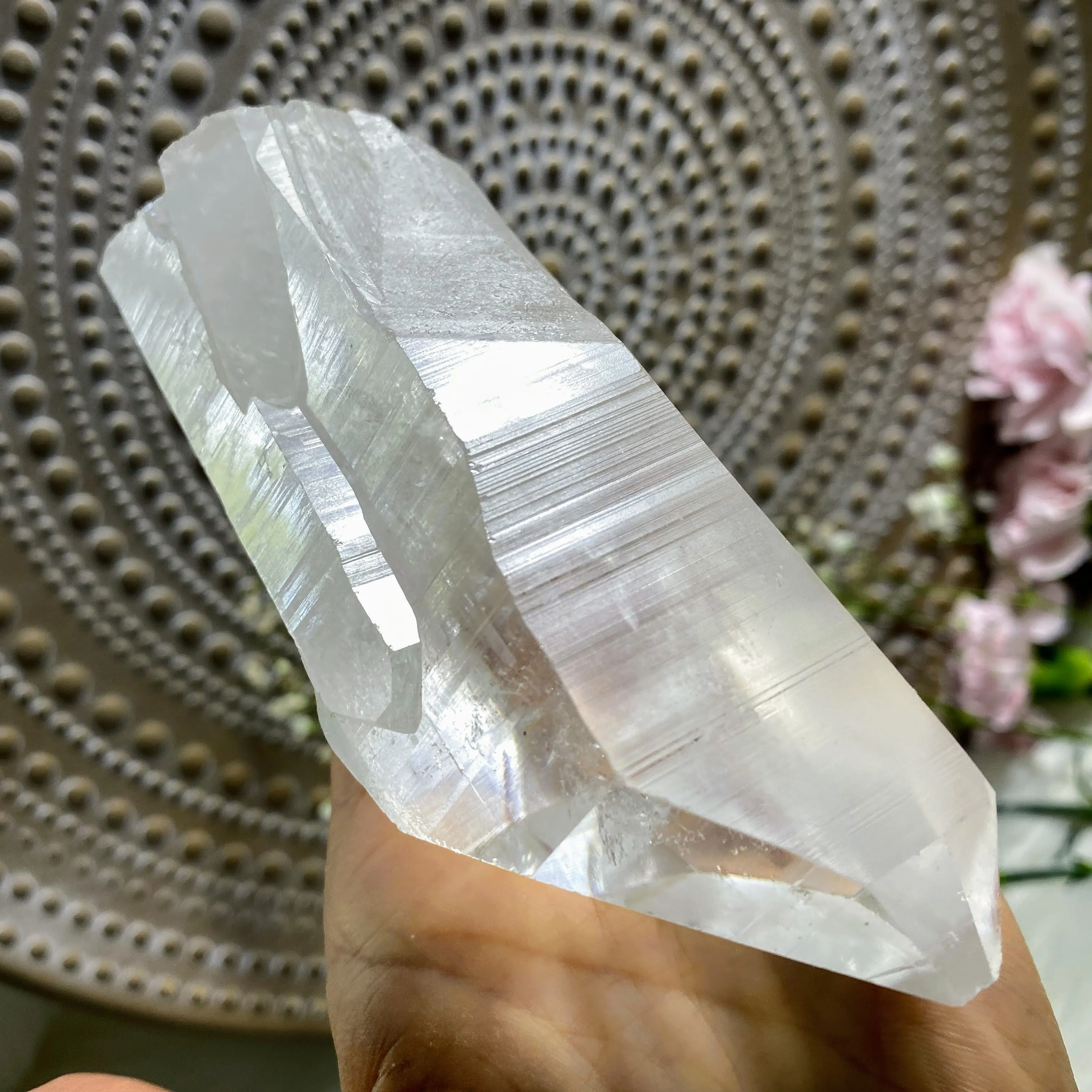 Large Lemurian Natural Quartz Point With Record Keepers From Brazil