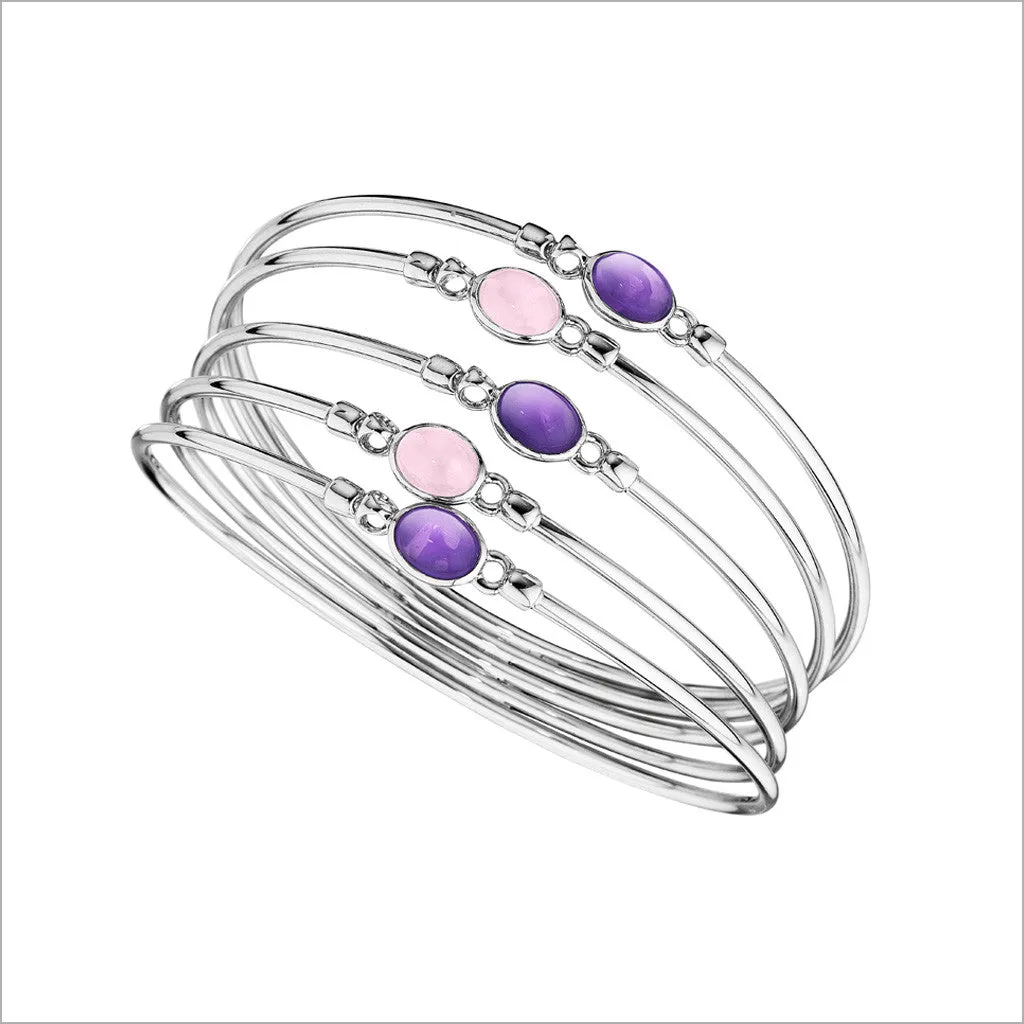 Lolita Amethyst & Rose Quartz Bangle in Sterling Silver