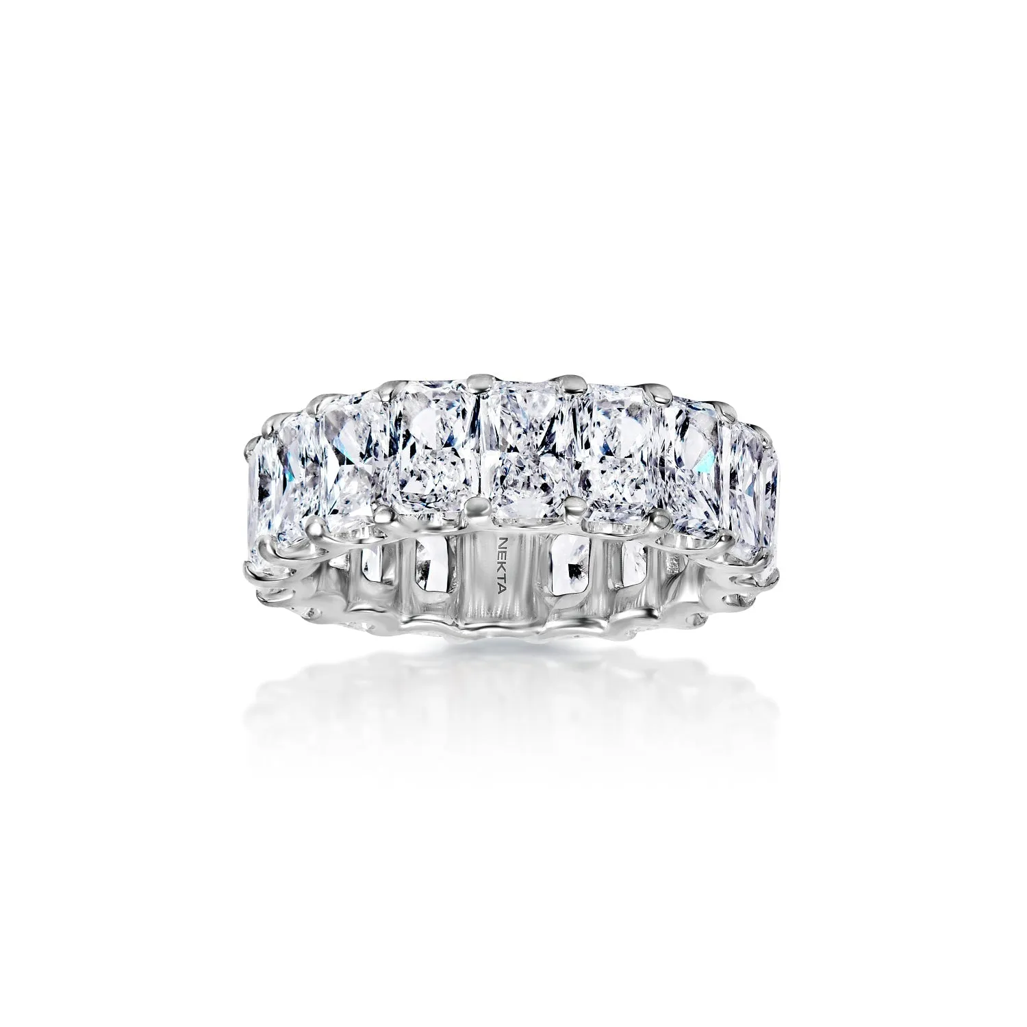 Luvinia 8 Carat Radiant Cut Lab-Grown Diamond Eternity Band in 14k White Gold U-Shape Shared Prong