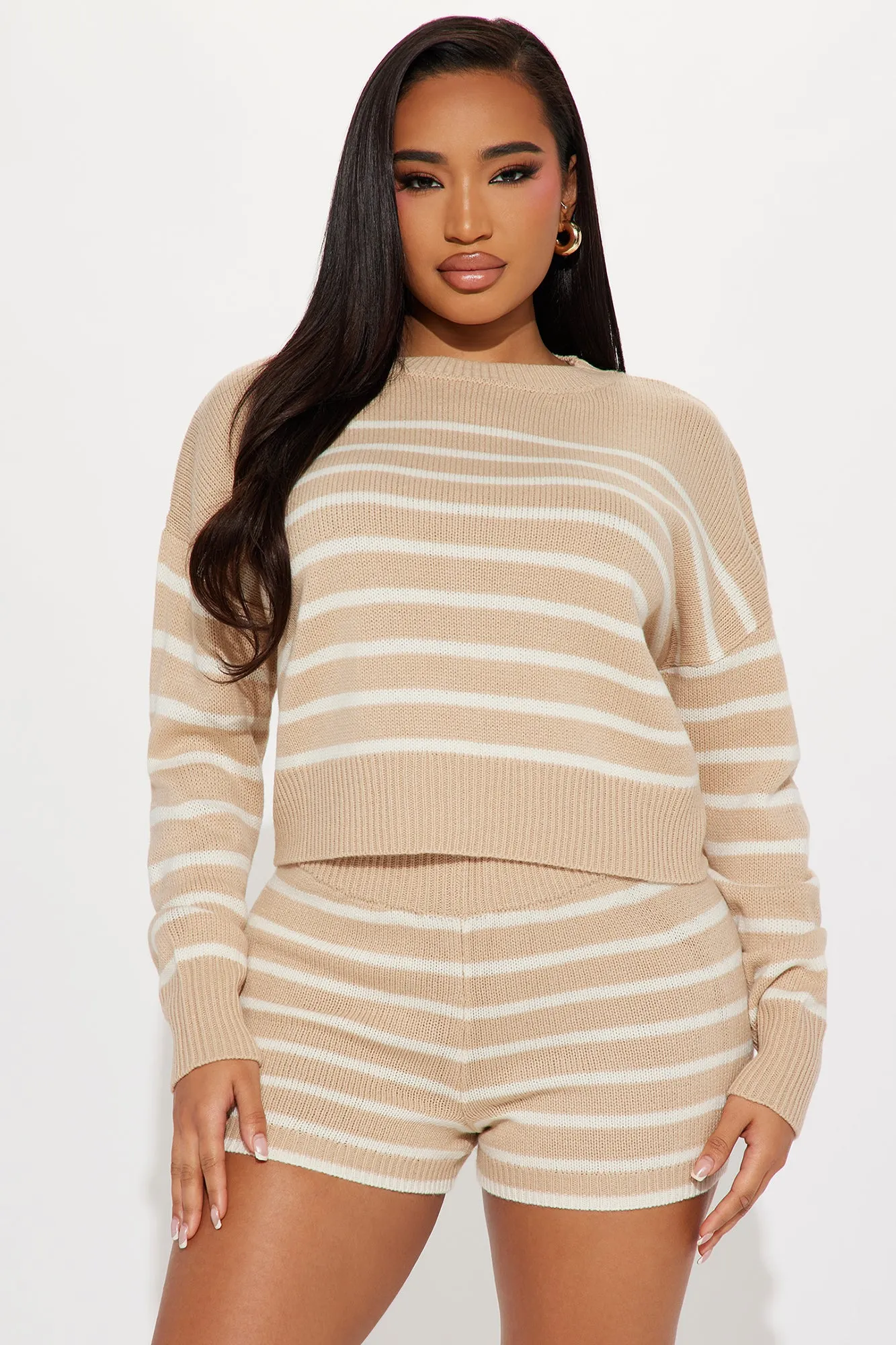 Maia Sweater Short Set - Taupe/combo