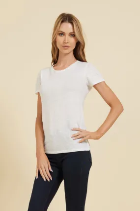 Majestic Linen Short Sleeve Crew Tee in Blanc