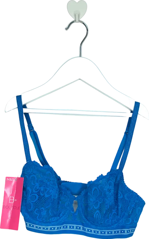 M&S Blue Underwired Lace Bra UK 32B