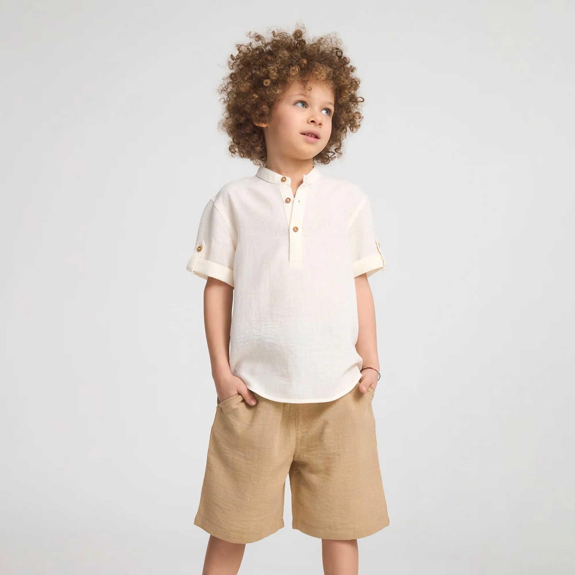 Mandarin Collar Short Sleeve Shirt