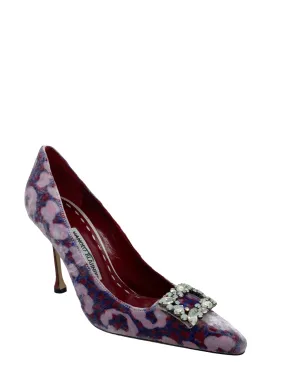 Manolo Blahnik Printed Velvet Crystal Encrusted Pumps Size 5.5