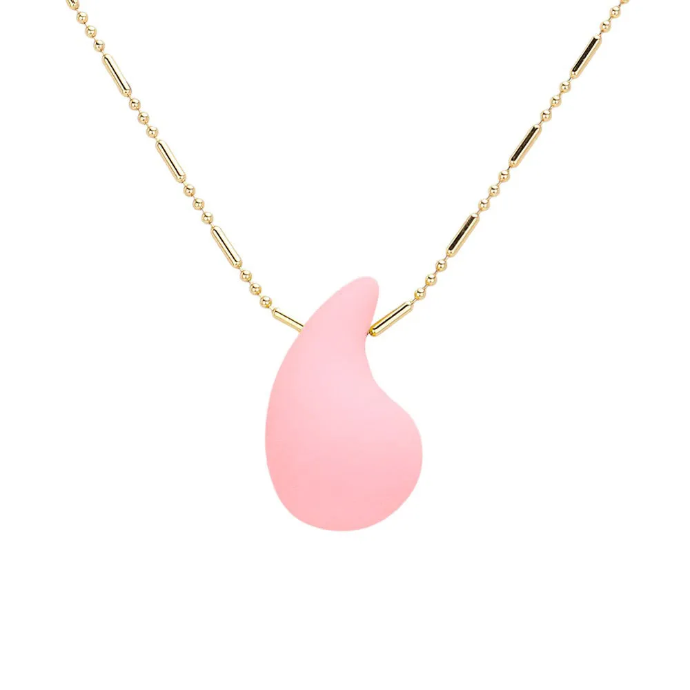 Matte Colored Teardrop Pendant Necklace