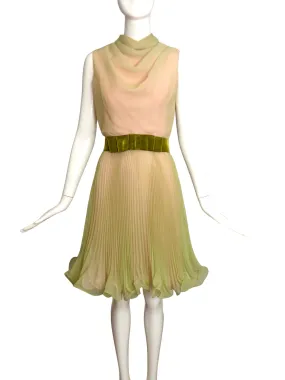 MISS ELLIETTE- 1960s Green Chiffon Pleat Dress, Size 6