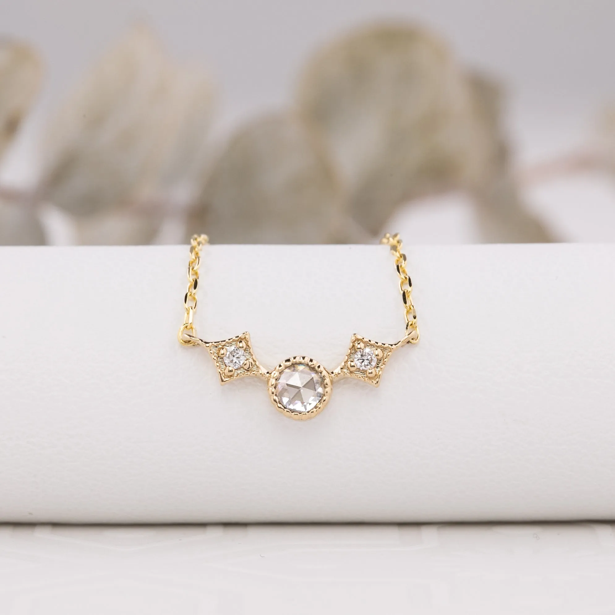 Moon & Star Rose Cut Diamond Necklace