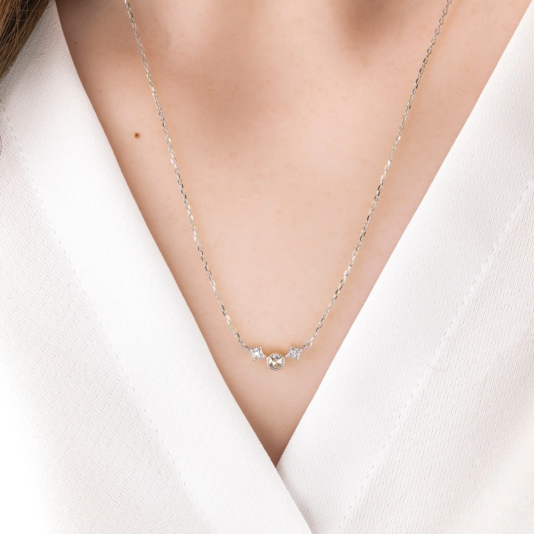 Moon & Star Rose Cut Diamond Necklace