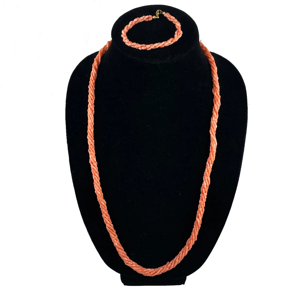 Multi-Strand Salmon Pink Coral Necklace & Bracelet Set