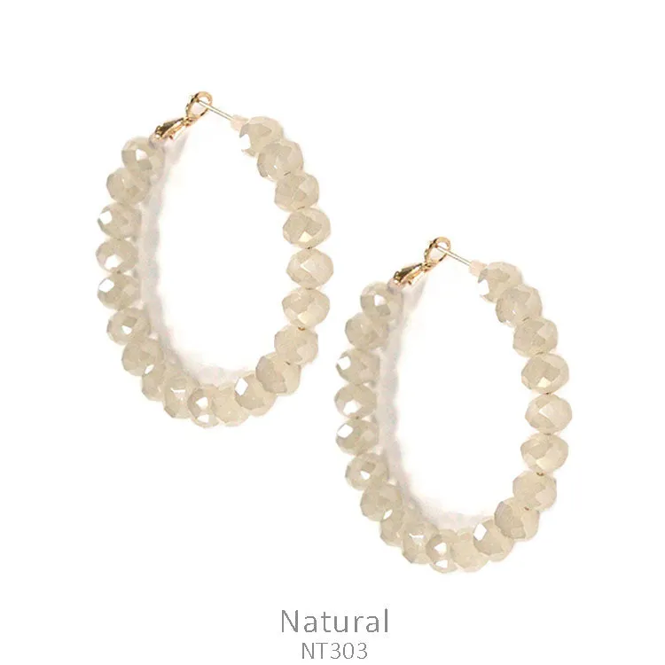 Nude Crystal Beaded Hoop earrings