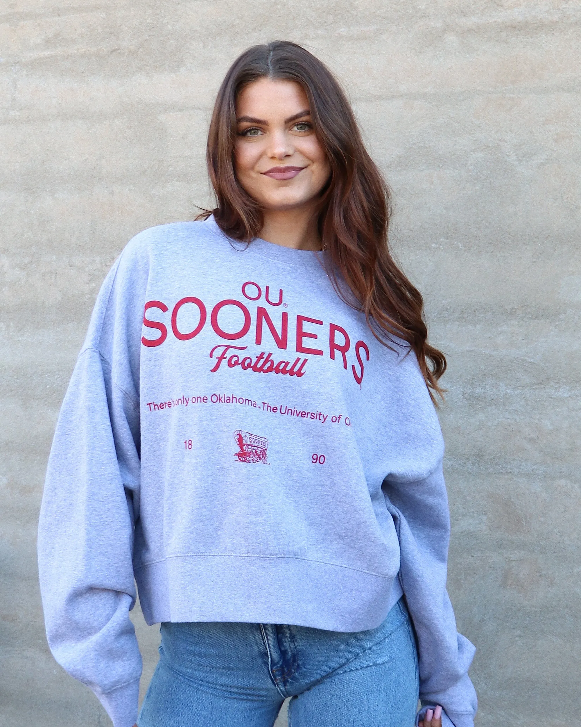 OU Sooners Shot Off Gray Oversized Crew Sweatshirt