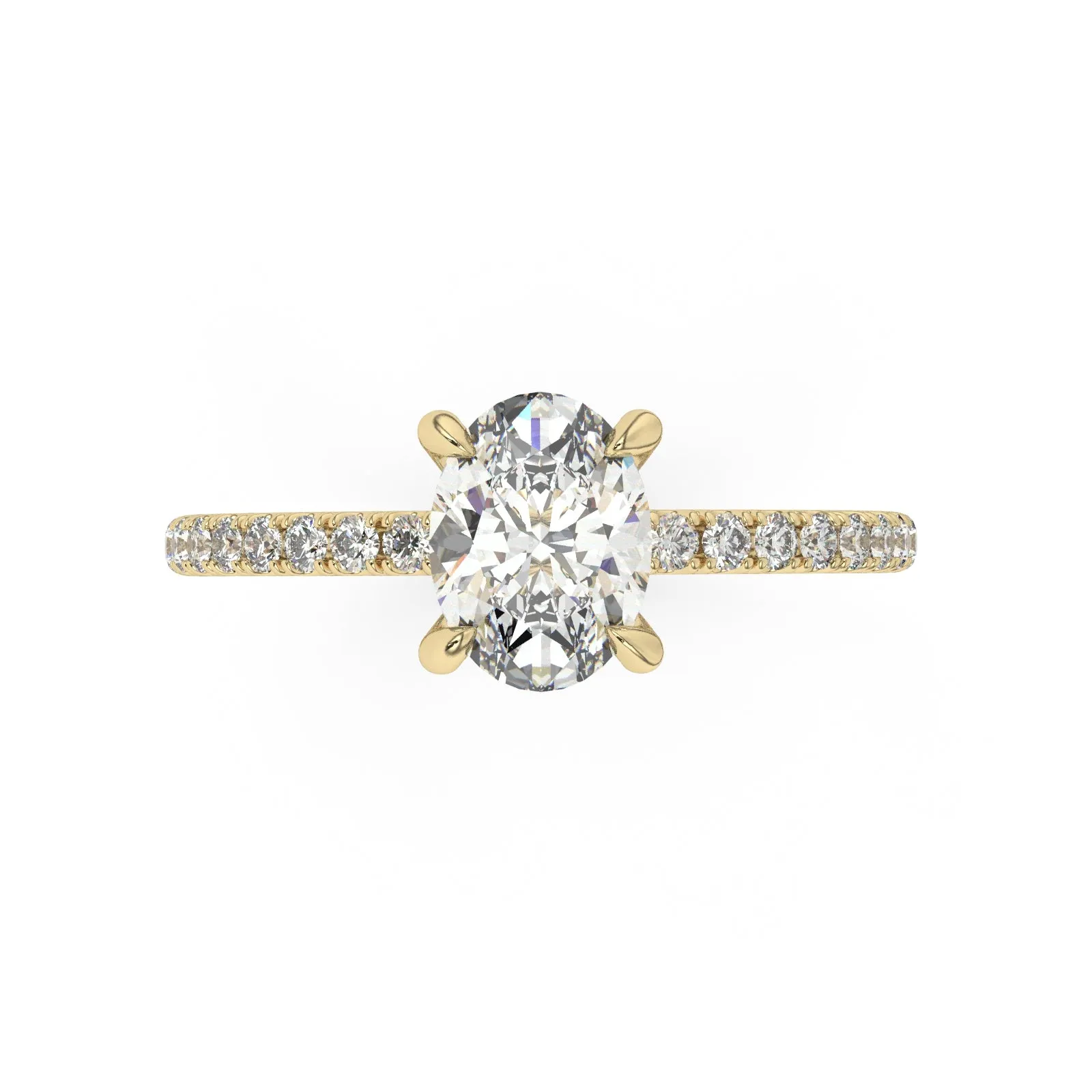 Partial Pave Oval Cut Engagement Ring