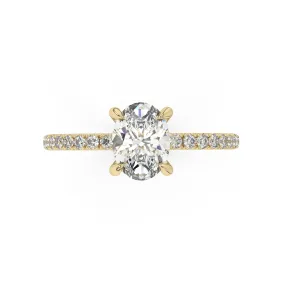 Partial Pave Oval Cut Engagement Ring