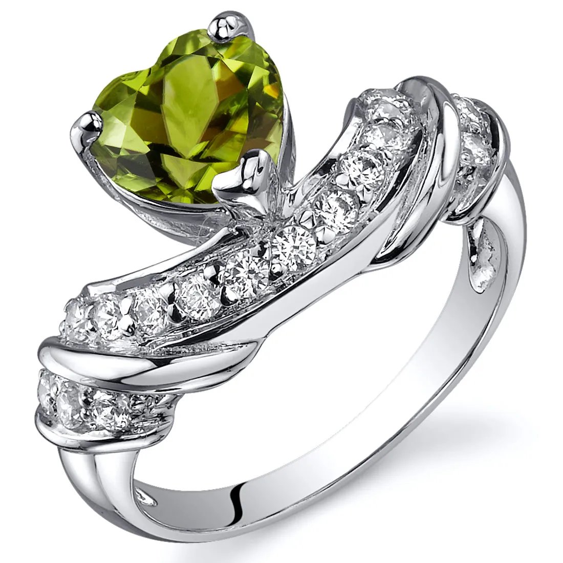 Peridot Heart Shape Sterling Silver Ring Size 9