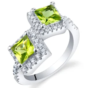 Peridot Princess Cut Sterling Silver Ring Size 9