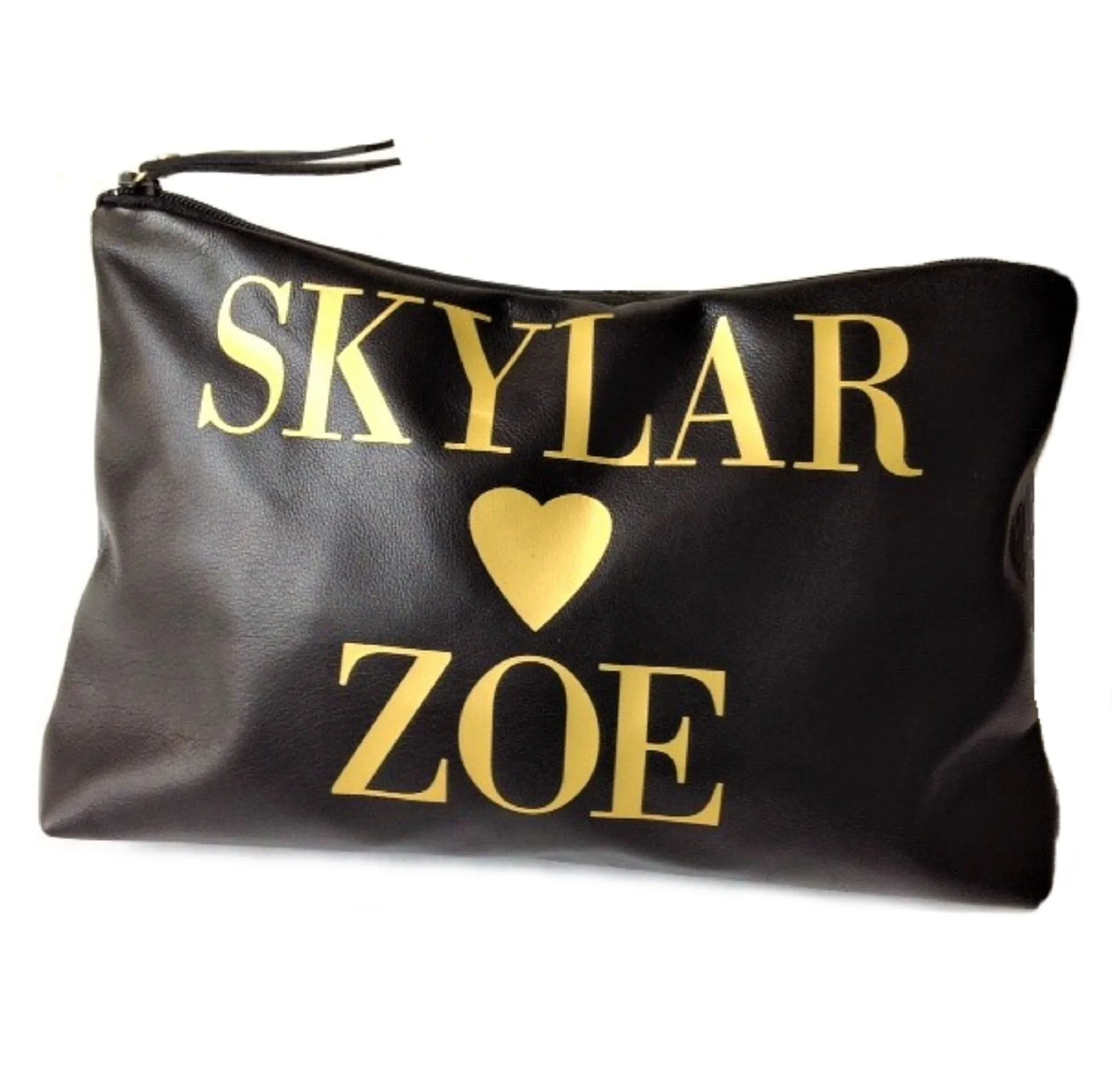 Personalised Names Leather Toiletry & Makeup Bag With Heart