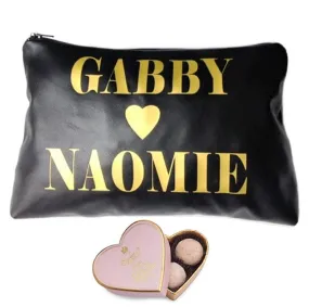 Personalised Names Leather Toiletry & Makeup Bag With Heart