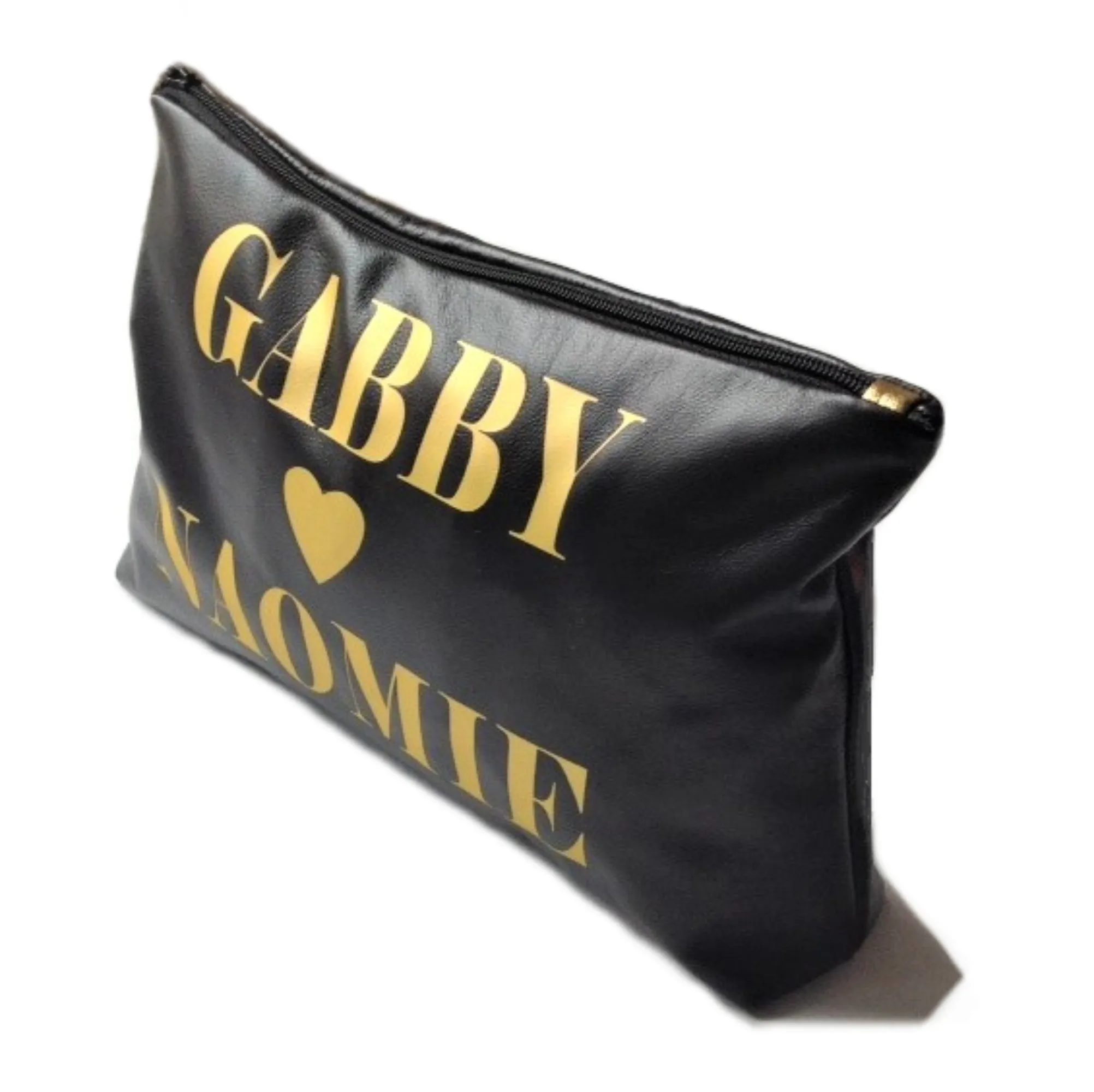 Personalised Names Leather Toiletry & Makeup Bag With Heart