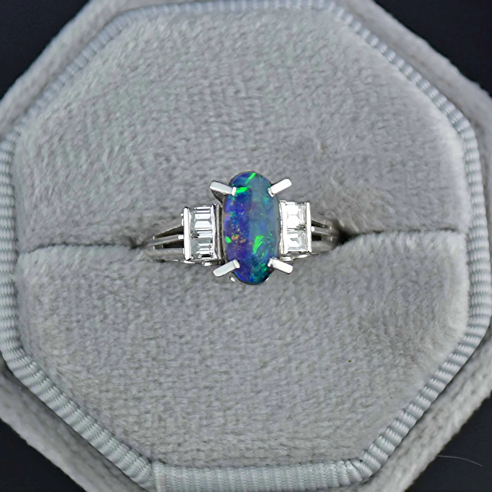 Platinum Boulder Opal and Diamond Ring