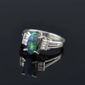 Platinum Boulder Opal and Diamond Ring